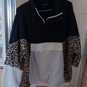 PacSun Colorblock Leopard Anorak Jacket - Black, Cream, Leopard